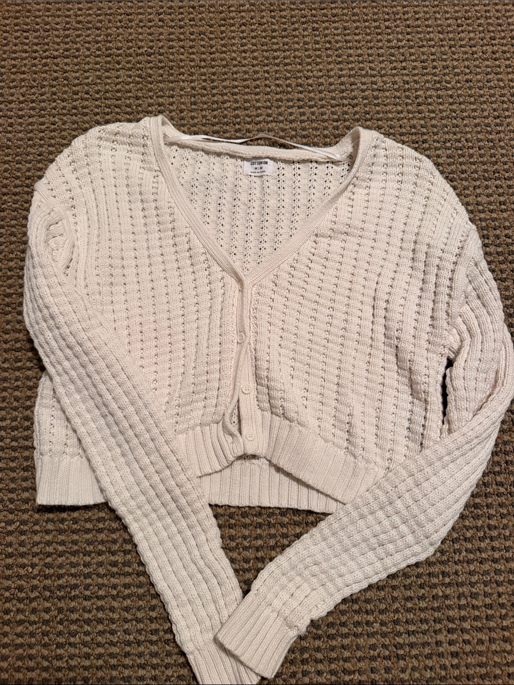 Cotton On Cream Cropped V-Neck Button-Up Cardigan
